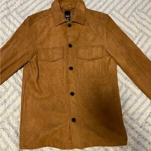 NWT H&M XS Brown Suede Long-Sleeve Dress Shirt
